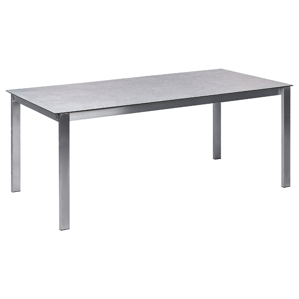 Tavolo da giardino Piano in vetro temperato grigio Struttura in acciaio inox Rettangolare 180 x 90 cm 6 posti a sedere
