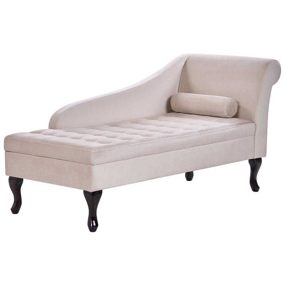 Chaise longue Beige Rivestimento In Velluto Gambe Nere Design Moderno Versione Destra
