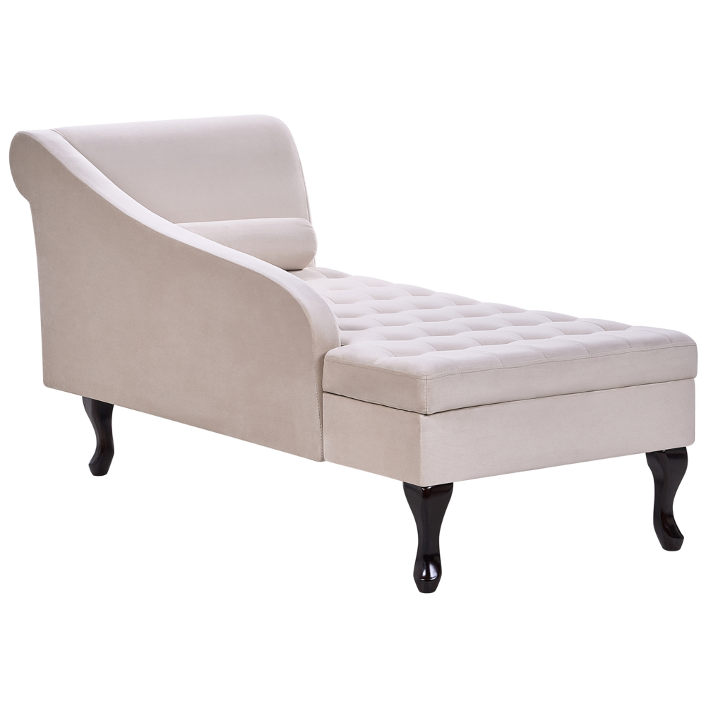 Chaise longue Beige Rivestimento In Velluto Gambe Nere Design Moderno Versione Destra