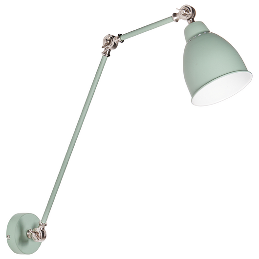 Lampada da parete moderna verde chiaro da lettura a braccio lungo in metallo bianco dal design moderno