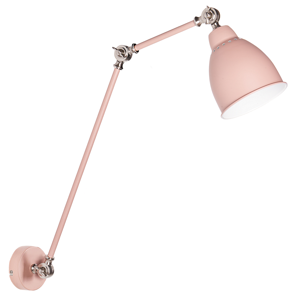 Lampada da parete moderna rosa pastello da lettura a braccio lungo in metallo bianco dal design moderno