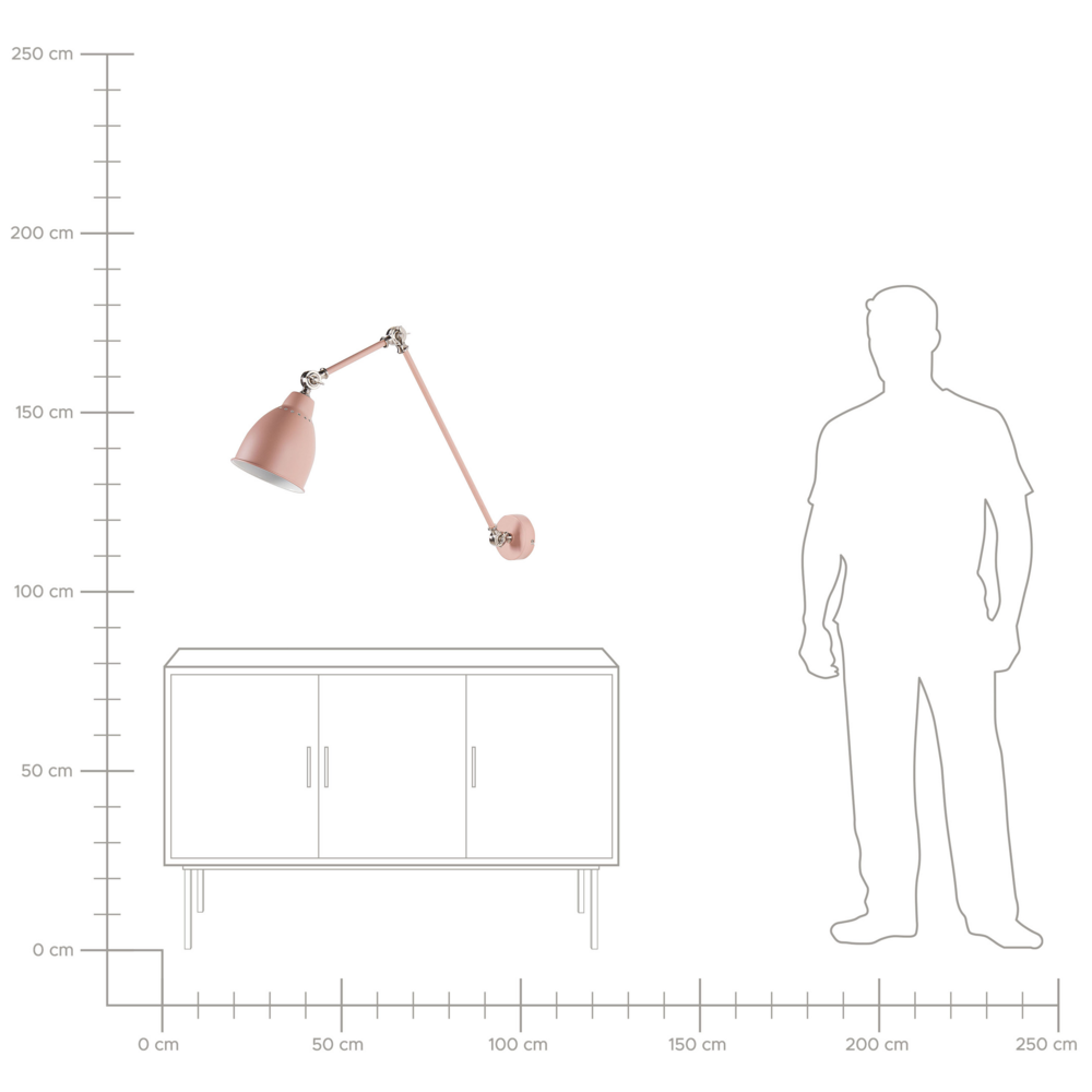 Lampada da parete moderna rosa pastello da lettura a braccio lungo in metallo bianco dal design moderno