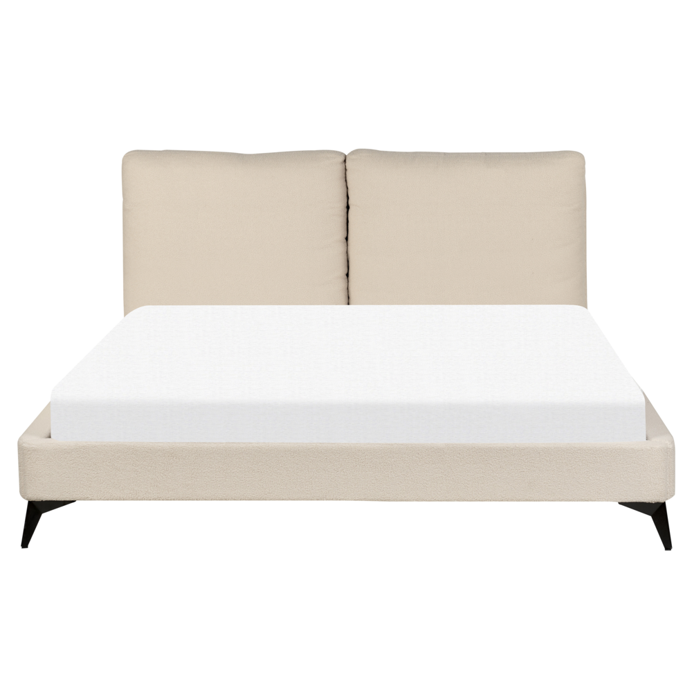 Letto imbottito moderno in bouclè beige 160 x 200 cm con rete a doghe