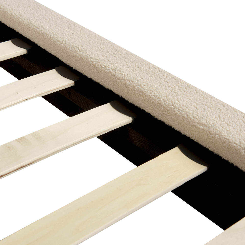 Letto imbottito moderno in bouclè beige 160 x 200 cm con rete a doghe