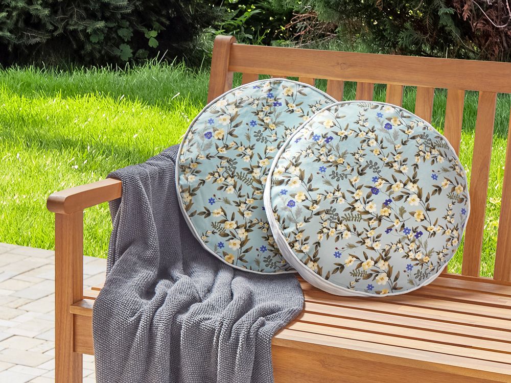 Set di 2 cuscini da giardino rotondi in tessuto blu con stampa floreale ⌀ 40 cm esterno patio