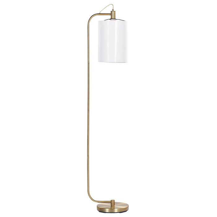 Lampada da terra moderna in metallo ramato e  paralume in lino bianco stile moderno glamour elegante
