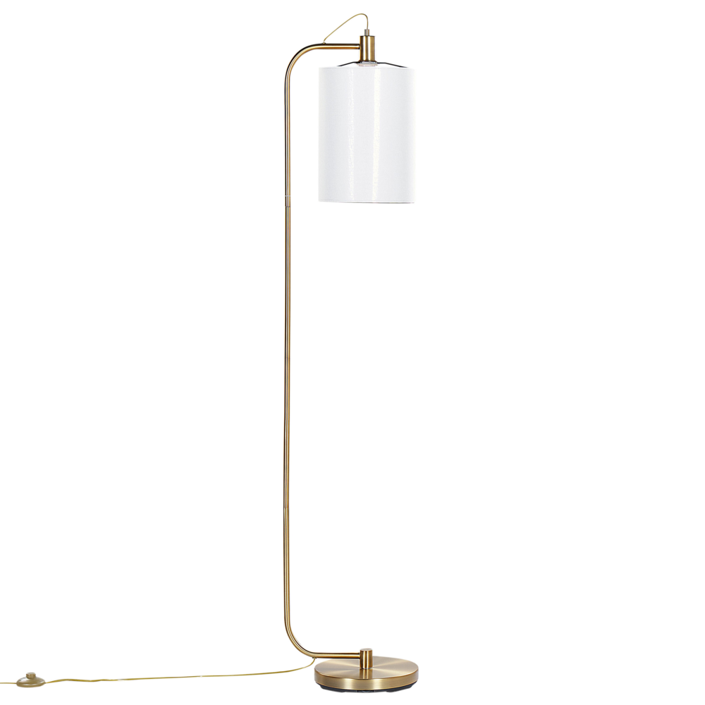 Lampada da terra moderna in metallo ramato e  paralume in lino bianco stile moderno glamour elegante
