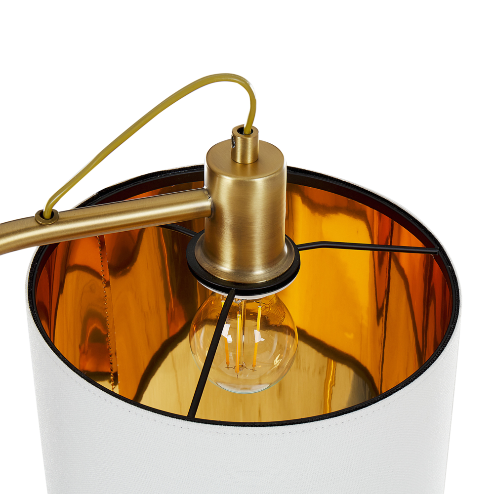 Lampada da terra moderna in metallo ramato e  paralume in lino bianco stile moderno glamour elegante