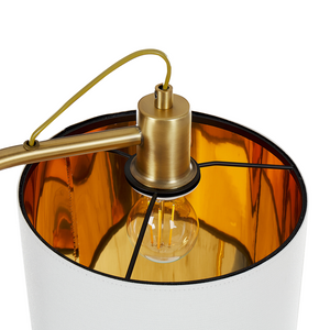 Lampada da terra moderna in metallo ramato e  paralume in lino bianco stile moderno glamour elegante