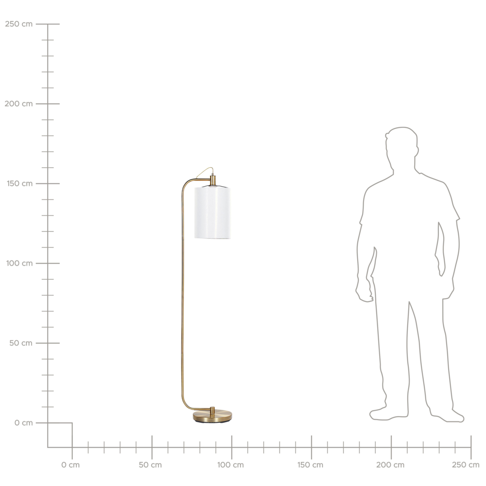 Lampada da terra moderna in metallo ramato e  paralume in lino bianco stile moderno glamour elegante