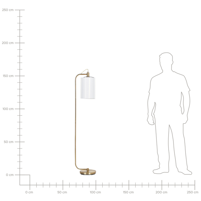 Lampada da terra moderna in metallo ramato e  paralume in lino bianco stile moderno glamour elegante