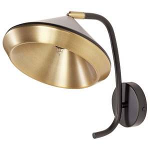 Lampada da parete in metallo ramato con paralume a cono nero stile industriale moderno glamour
