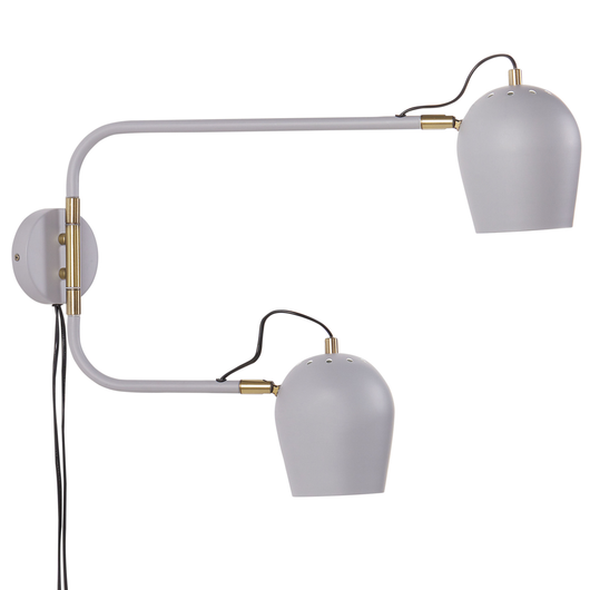 Lampada da parete moderna con 2 paralumi rotondi in metallo con bracci regolabili grigio chiaro look moderno glamour elegante