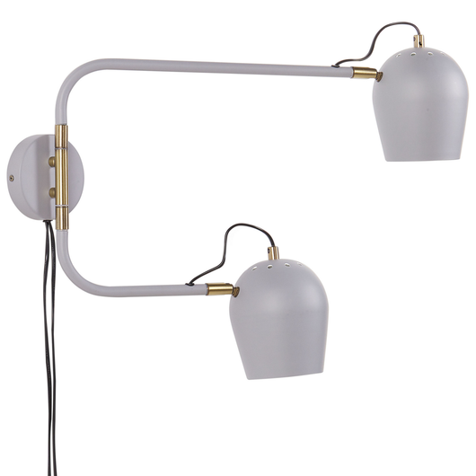 Lampada da parete moderna con 2 paralumi rotondi in metallo con bracci regolabili grigio chiaro look moderno glamour elegante