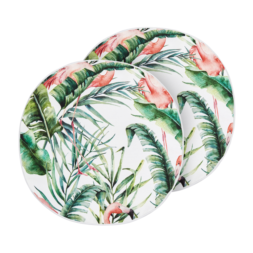 Set di 2 cuscini da giardino rotondi in tessuto di poliestere nero motivo uccelli ⌀ 40 cm resistente all'acqua