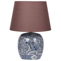 Lampada da tavolo classica con paralume in tessuto di lino marrone base in porcellana bianco e blu 46 elegante retrò classico camera da letto soggiorno