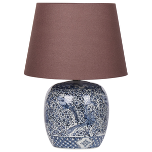 Lampada da tavolo classica con paralume in tessuto di lino marrone base in porcellana bianco e blu 46 elegante retrò classico camera da letto soggiorno