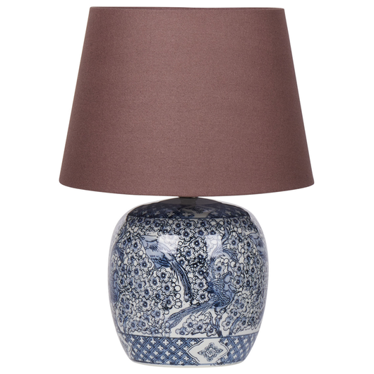 Lampada da tavolo classica con paralume in tessuto di lino marrone base in porcellana bianco e blu 46 elegante retrò classico camera da letto soggiorno