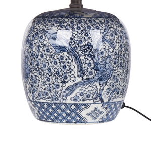 Lampada da tavolo classica con paralume in tessuto di lino marrone base in porcellana bianco e blu 46 elegante retrò classico camera da letto soggiorno