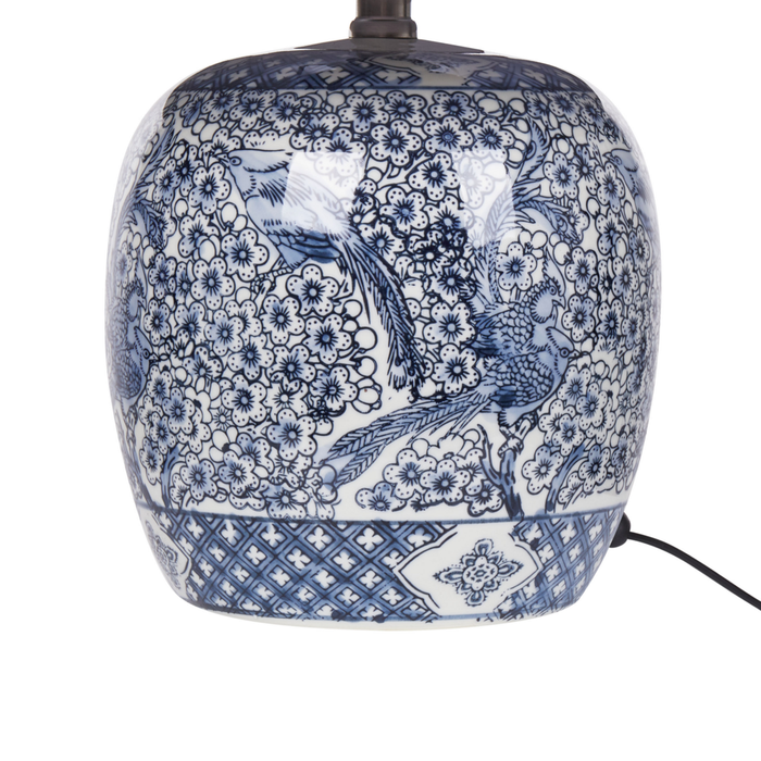 Lampada da tavolo classica con paralume in tessuto di lino marrone base in porcellana bianco e blu 46 elegante retrò classico camera da letto soggiorno