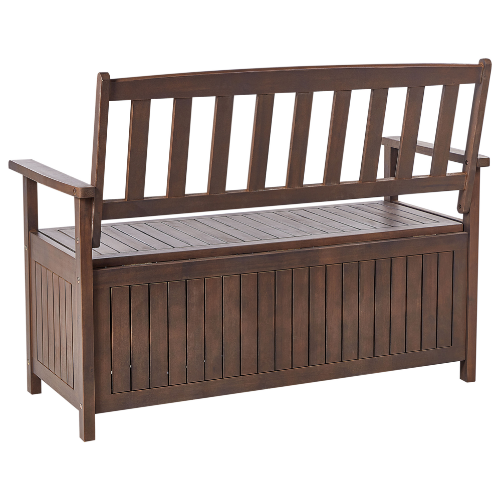 Panca da Esterno con Contenitore in Legno Massello di Acacia 2 Posti 120 cm Colore Scuro e cuscino Grigio