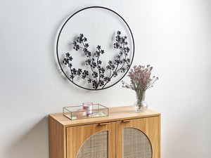 Moderna decorazione floreale in metallo nero con cornice rotonda ⌀ 70 cm arte moderna accessorio industriale