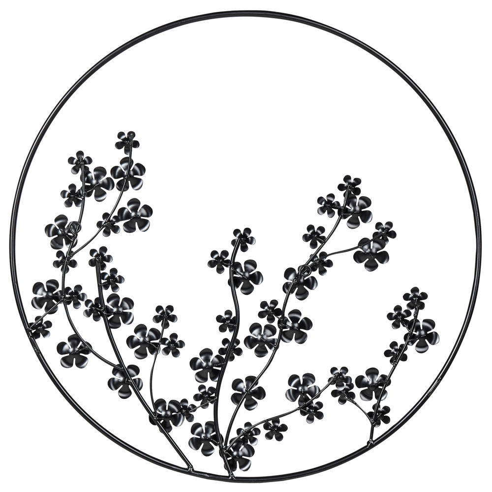 Moderna decorazione floreale in metallo nero con cornice rotonda ⌀ 70 cm arte moderna accessorio industriale