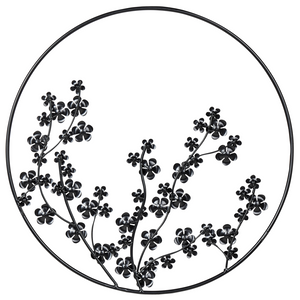 Moderna decorazione floreale in metallo nero con cornice rotonda ⌀ 70 cm arte moderna accessorio industriale