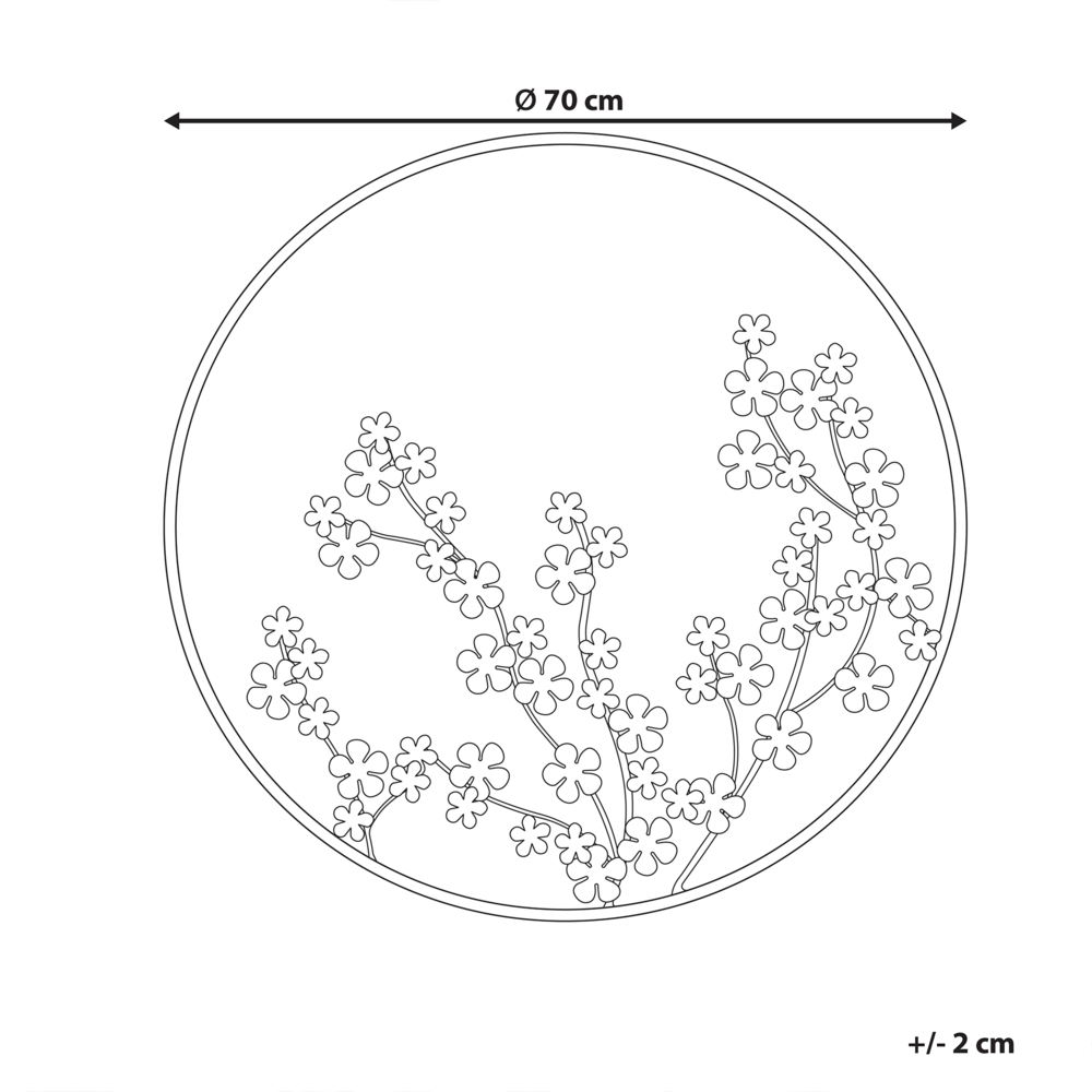 Moderna decorazione floreale in metallo nero con cornice rotonda ⌀ 70 cm arte moderna accessorio industriale
