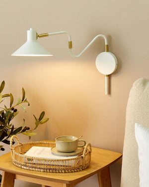 Lampada da parete con paralume in metallo bianco regolabile a braccio lungo camera da letto soggiorno