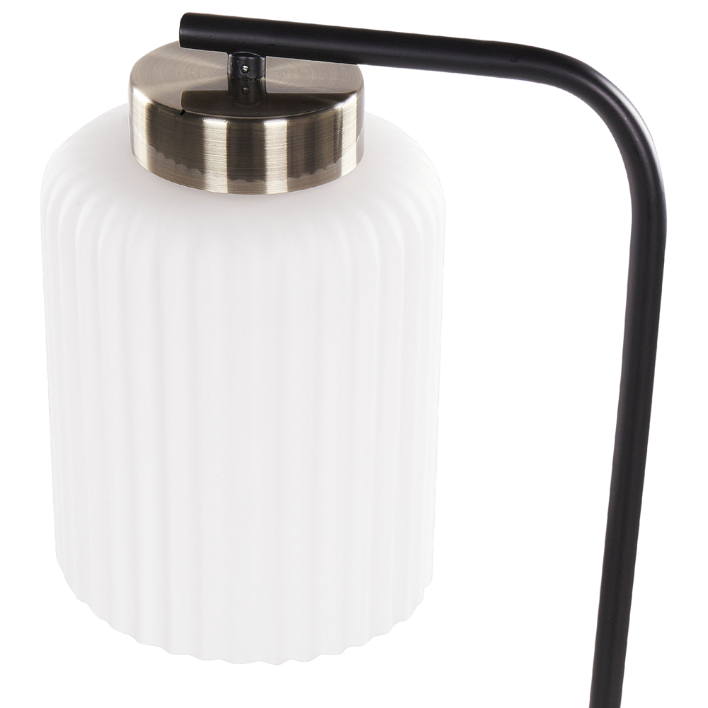 Lampada da tavolo moderna con paralume in vetro e braccio in metallo nero con base in ottone camera da letto soggiorno