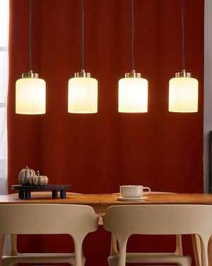 Lampadario in metallo con 4 paralumi in vetro bianco nero e ottone camera da letto soggiorno elegante