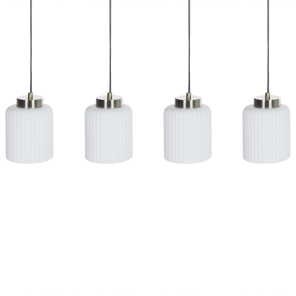 Lampadario in metallo con 4 paralumi in vetro bianco nero e ottone camera da letto soggiorno elegante