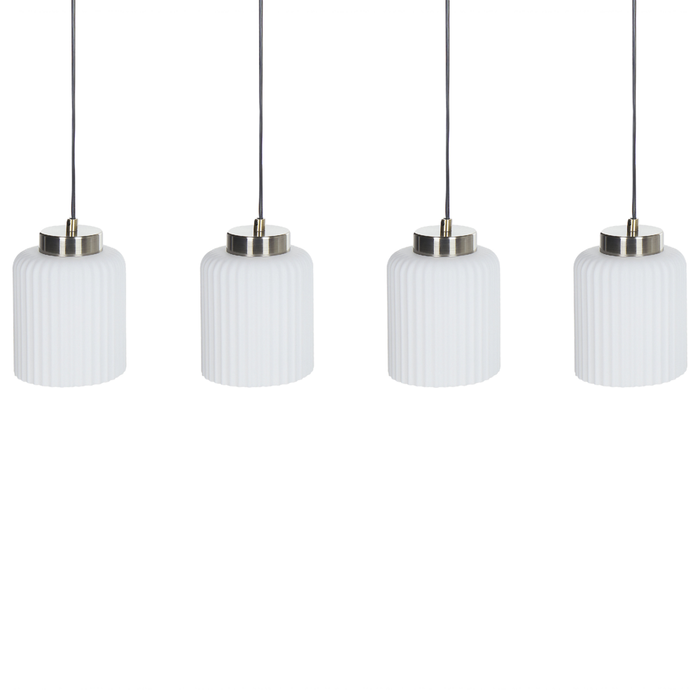 Lampadario in metallo con 4 paralumi in vetro bianco nero e ottone camera da letto soggiorno elegante