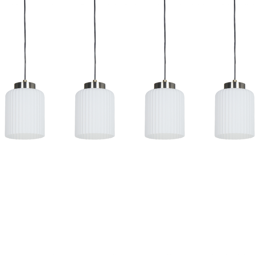 Lampadario in metallo con 4 paralumi in vetro bianco nero e ottone camera da letto soggiorno elegante