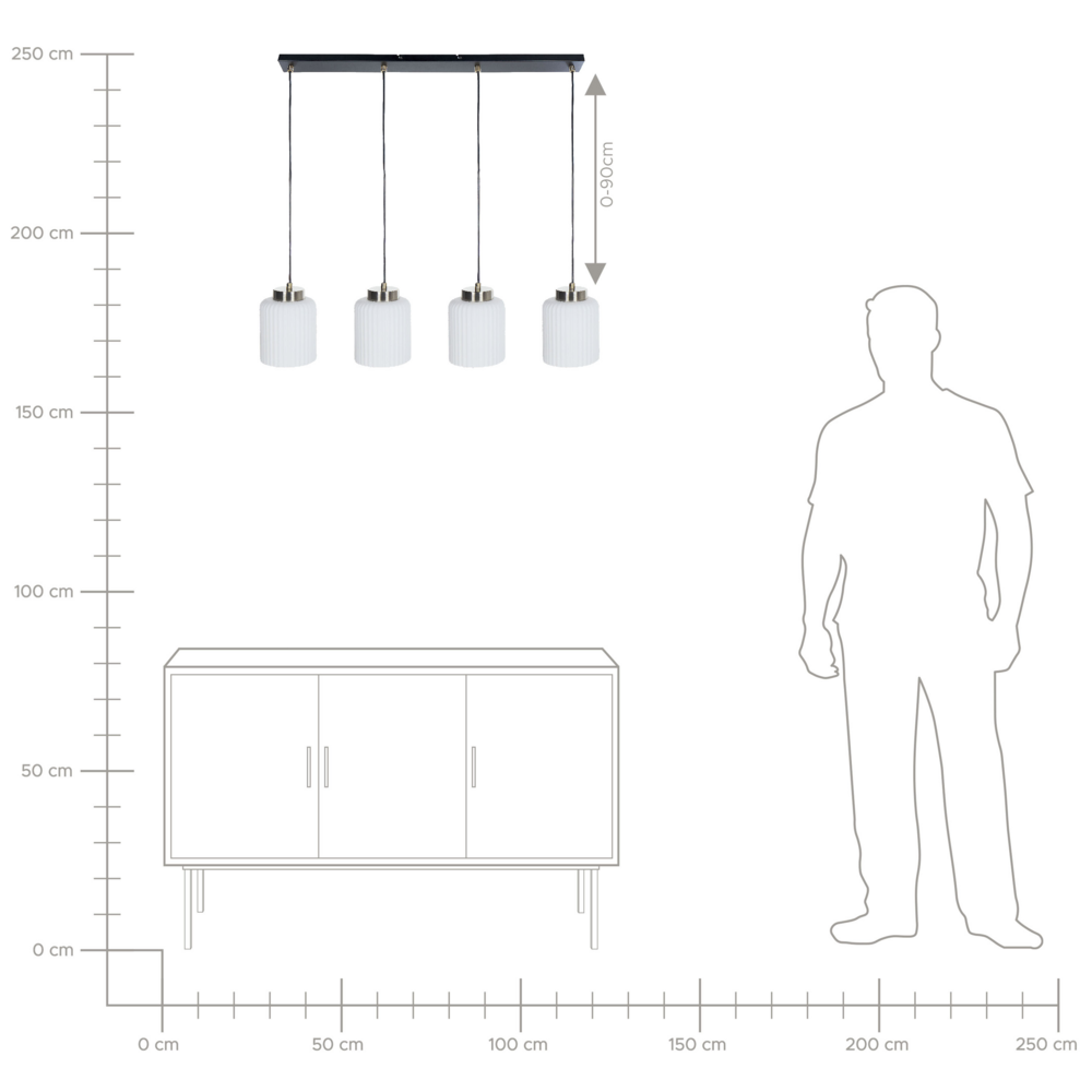 Lampadario in metallo con 4 paralumi in vetro bianco nero e ottone camera da letto soggiorno elegante