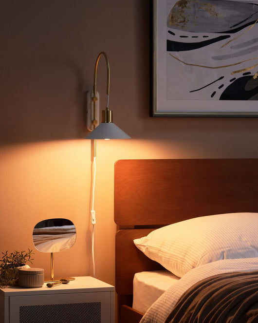 Lampada da parete moderna in metallo bianco con paralume a cono e interruttore On/Off soggiorno camera da letto