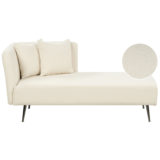 Chaise Lounge Bianco Sinistra in bouclè con cuscini decorativi Gambe in metallo Soggiorno di design moderno