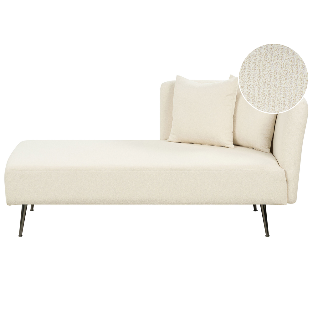 Chaise Lounge Bianco Destra in bouclè con cuscini decorativi Gambe in metallo Soggiorno di design moderno