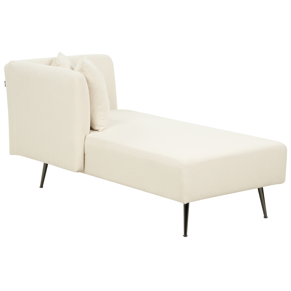 Chaise Lounge Bianco Destra in bouclè con cuscini decorativi Gambe in metallo Soggiorno di design moderno