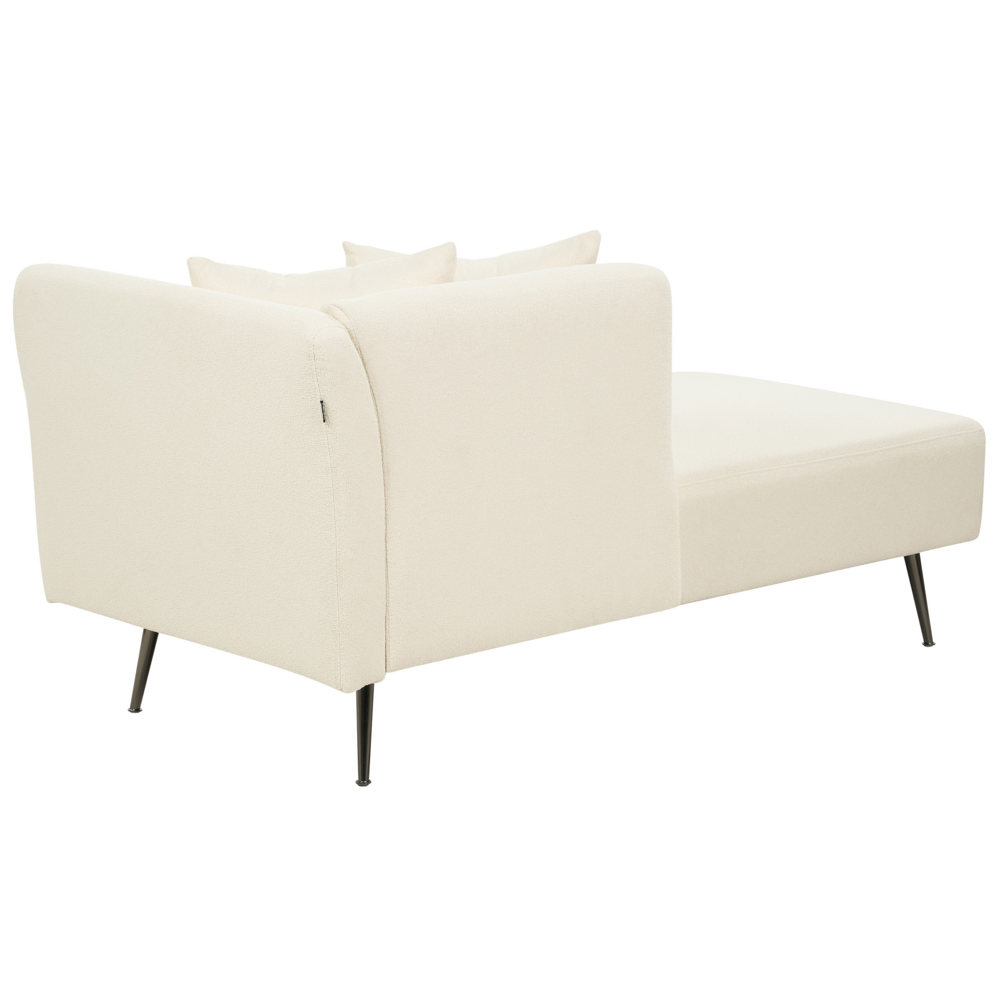 Chaise Lounge Bianco Destra in bouclè con cuscini decorativi Gambe in metallo Soggiorno di design moderno