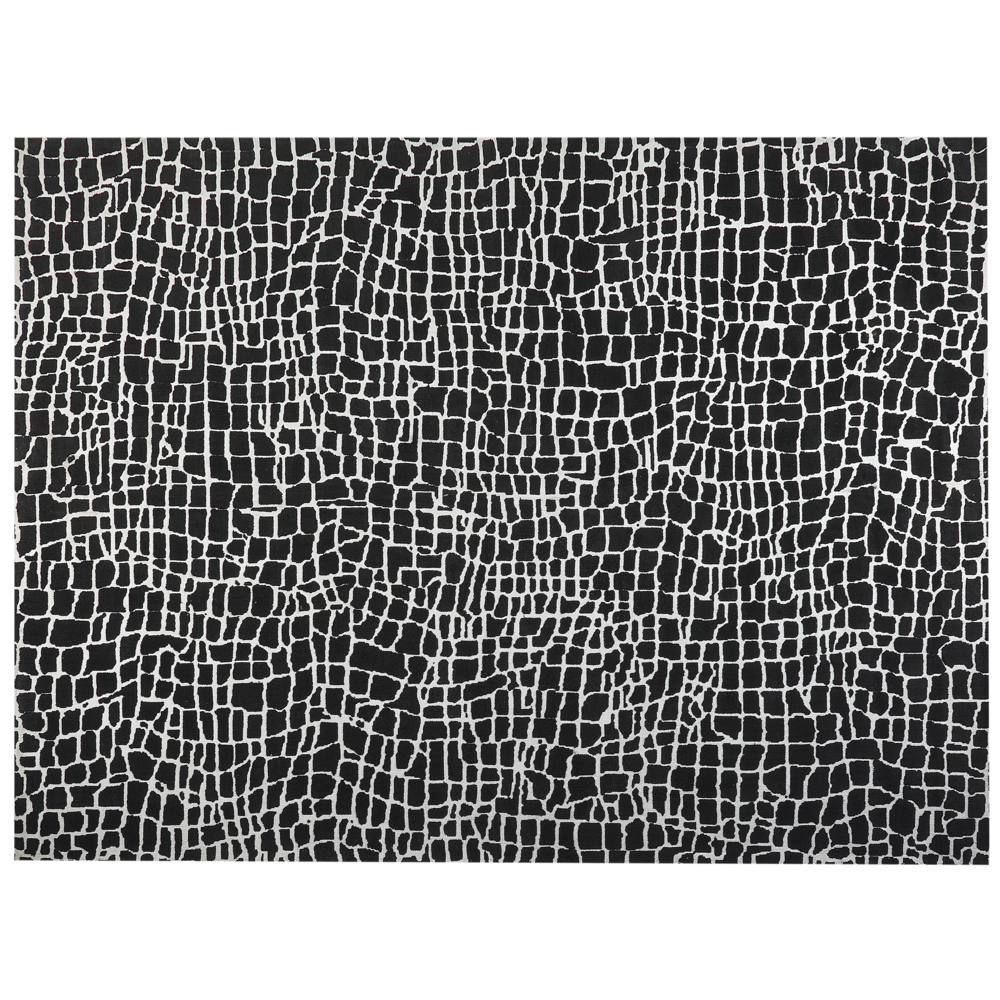 Tappeto moderno in cotone e poliestere bianco e nero 300 x 400 cm soggiorno camera da letto