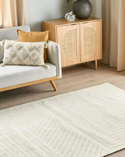 Tappeto da salotto moderno in lana con motivo a righe e tinta unita beige 160 x 230 cm soggiorno camera da letto