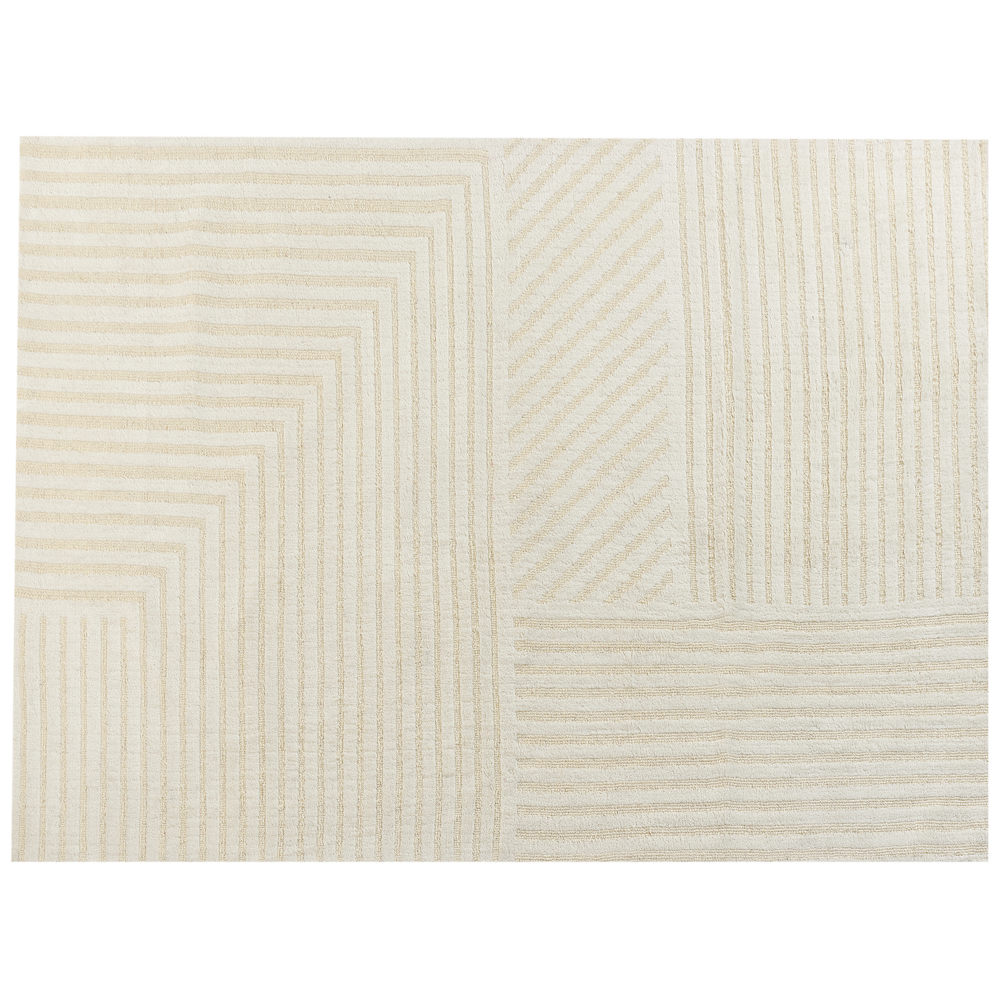 Tappeto da salotto moderno in lana con motivo a righe e tinta unita beige 300 x 400 cm soggiorno camera da letto