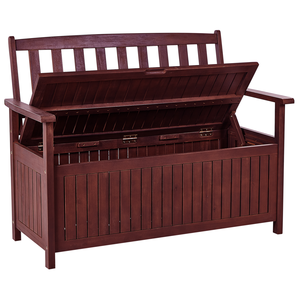 Panca da Esterno con Contenitore in Legno Massello di Acacia 2 Posti 120 cm Rosso Mogano
