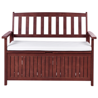 Panca da Esterno con Contenitore in Legno Massello di Acacia 2 Posti 120 cm Rosso Mogano e cuscino bianco