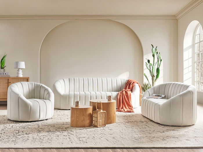 Set di divani a 6 posti in velluto bianco sporco Soggiorno contemporaneo Design retrò Seduta imbottita Schienale basso