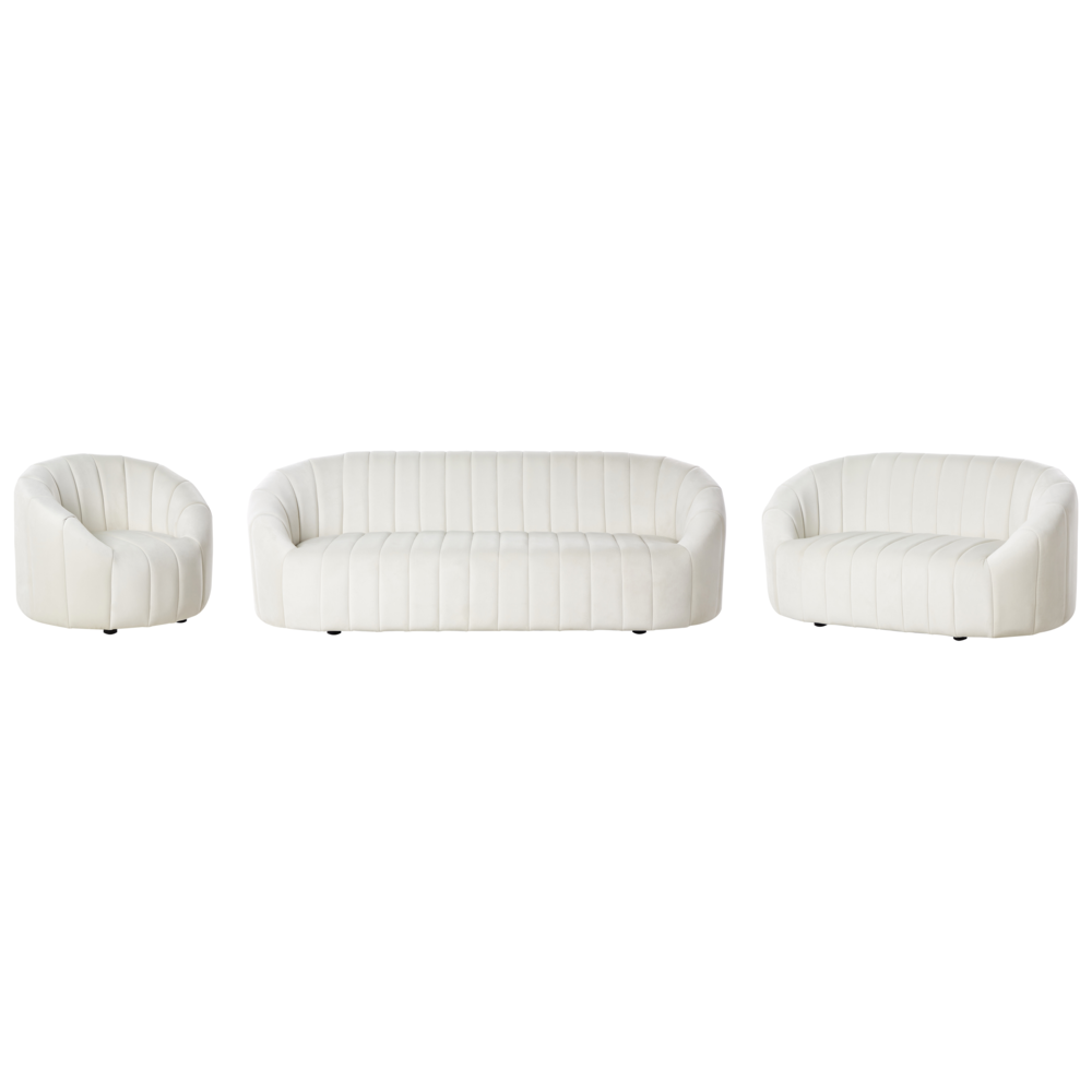 Set di divani a 6 posti in velluto bianco sporco Soggiorno contemporaneo Design retrò Seduta imbottita Schienale basso