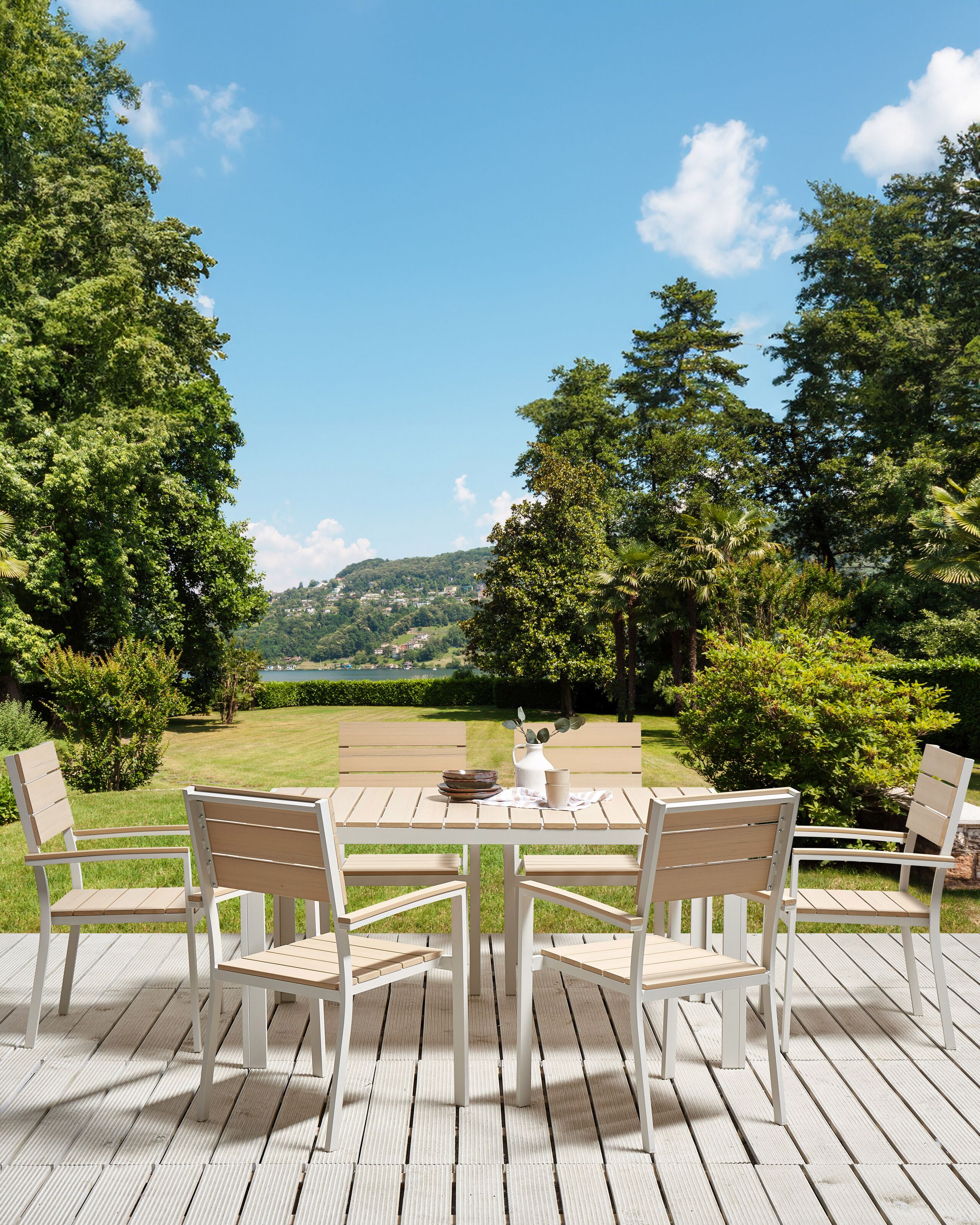Set di 6 sedie da giardino beige e alluminio bianco resistenti agli agenti atmosferici