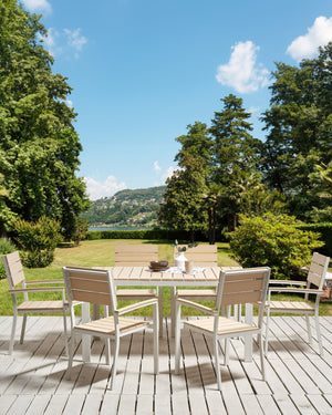 Set di 6 sedie da giardino beige e alluminio bianco resistenti agli agenti atmosferici